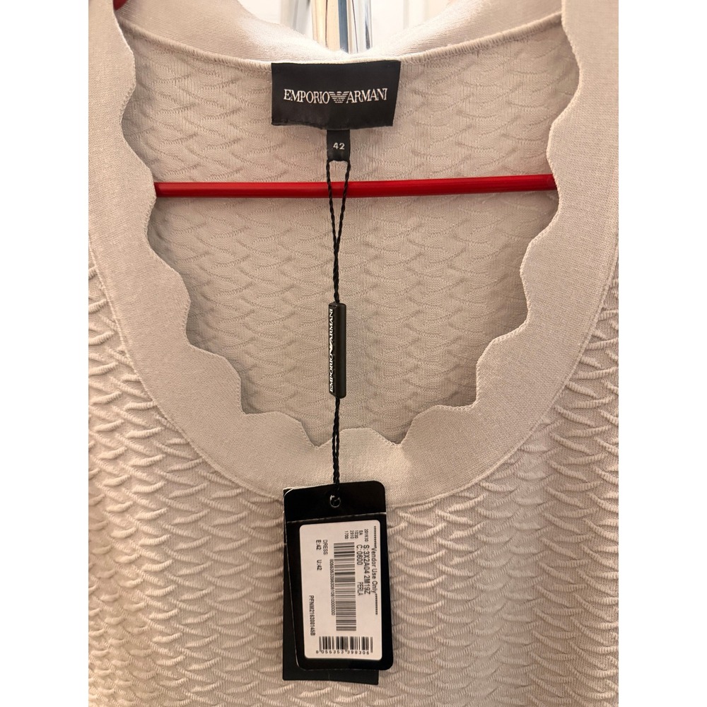 Emporio Armani Scalloped Knit Fit & Flare Dress Light Grey Size 42 3X2A04 2M19Z - Picture 2 of 3